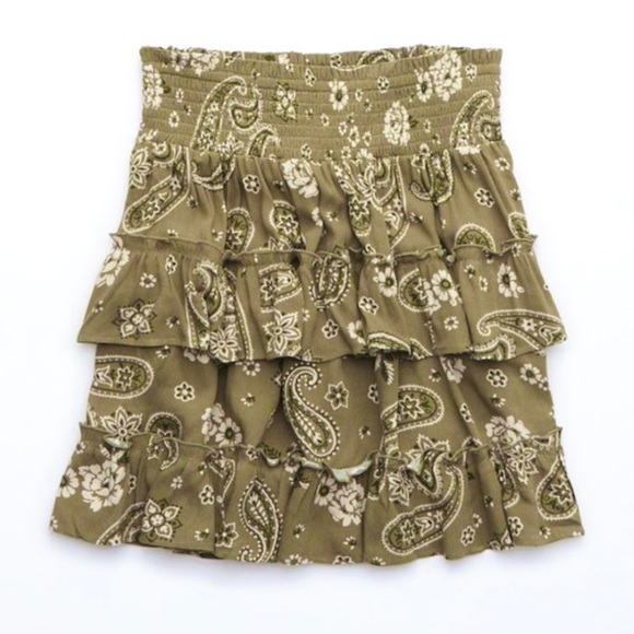 Floral Ruffle Skirt in Olive Green - Picture 1 of 6